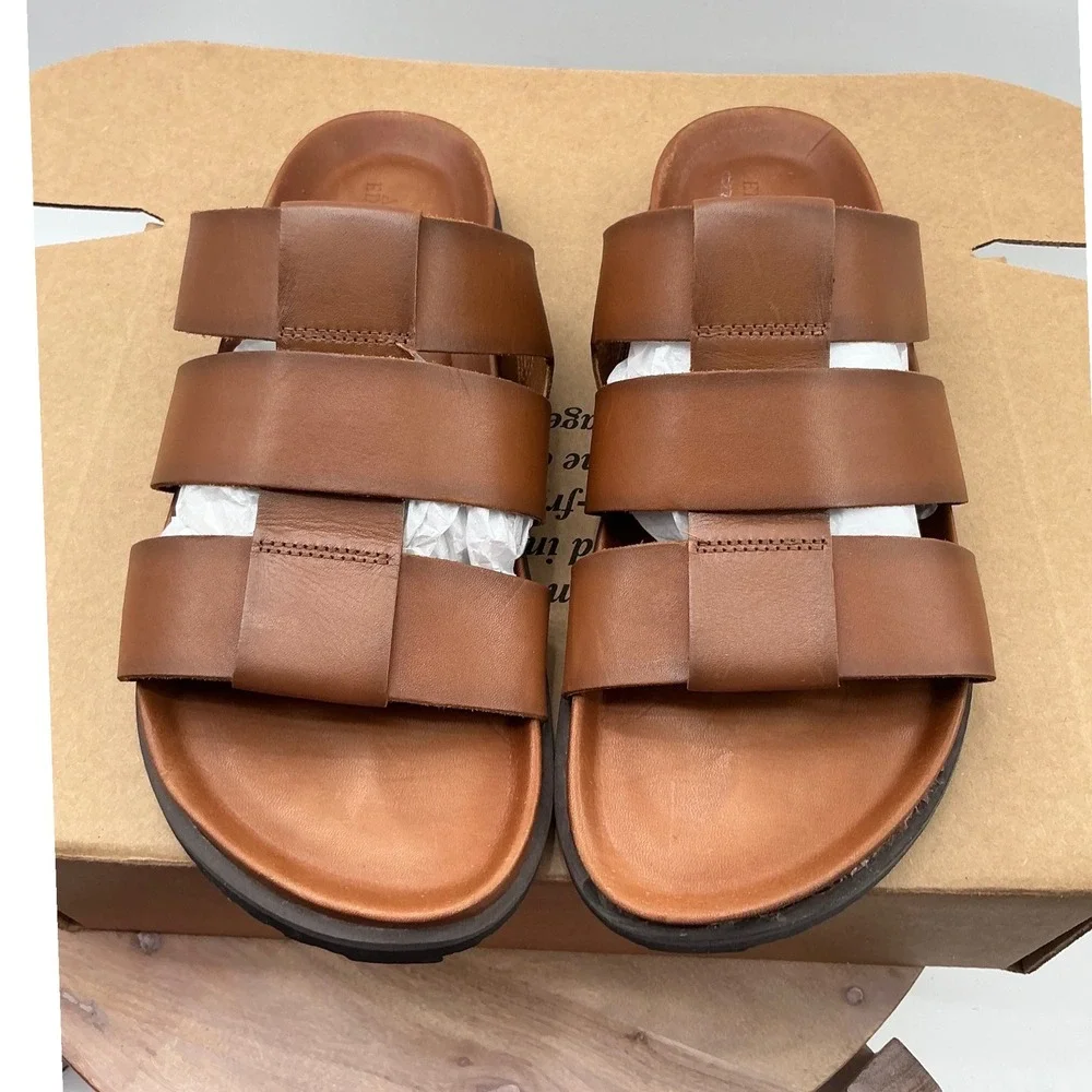 Allen Edmonds Mens 6958 Leather Slide Sandals Brown Fisherman Strappy 11 D